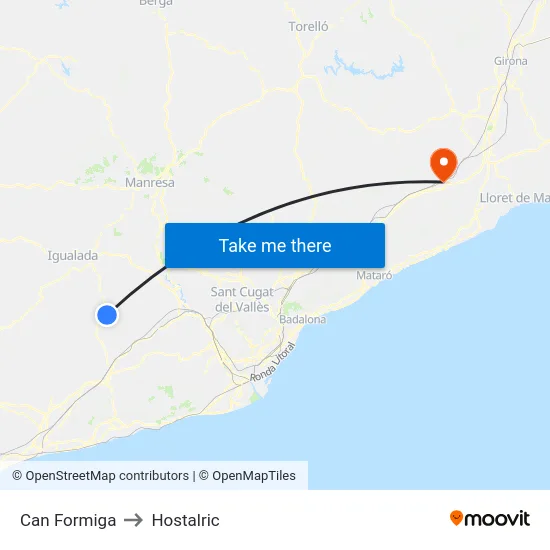 Can Formiga to Hostalric map