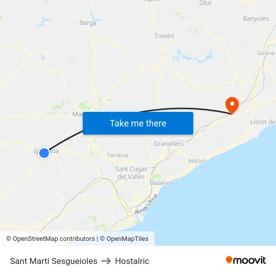 Sant Martí Sesgueioles to Hostalric map