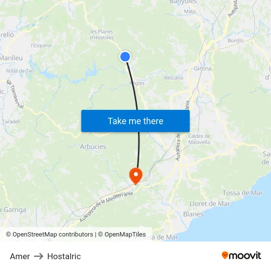 Amer to Hostalric map