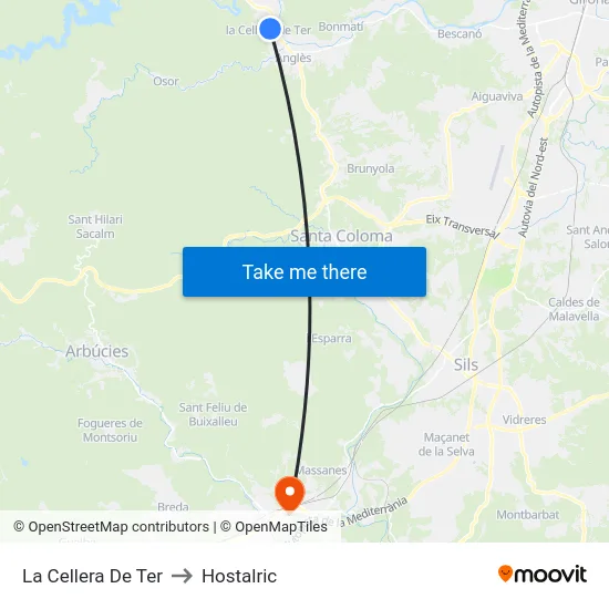 La Cellera De Ter to Hostalric map