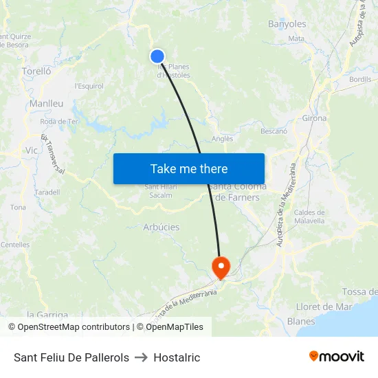 Sant Feliu De Pallerols to Hostalric map