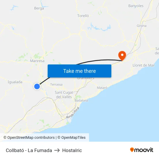 Collbató - La Fumada to Hostalric map