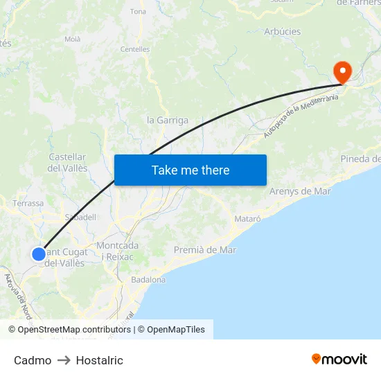Cadmo to Hostalric map