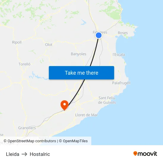 Lleida to Hostalric map