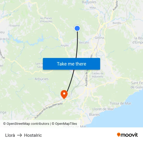 Llorà to Hostalric map