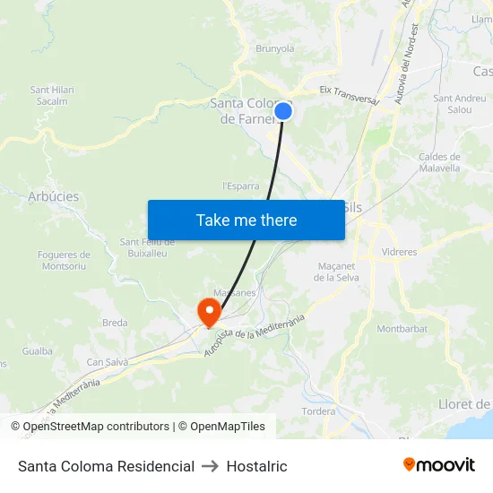 Santa Coloma Residencial to Hostalric map