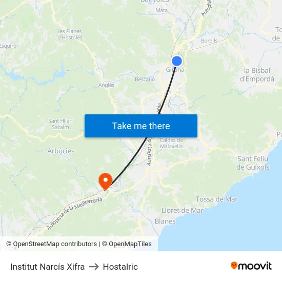 Institut Narcís Xifra to Hostalric map