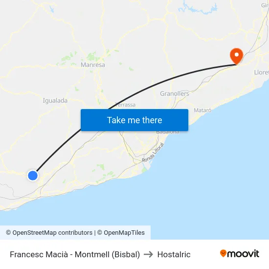 Francesc Macià - Montmell (Bisbal) to Hostalric map