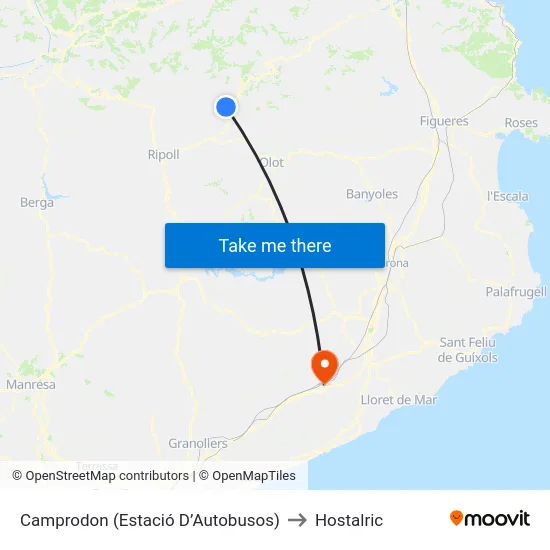 Camprodon  (Estació D’Autobusos) to Hostalric map