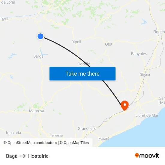 Bagà to Hostalric map
