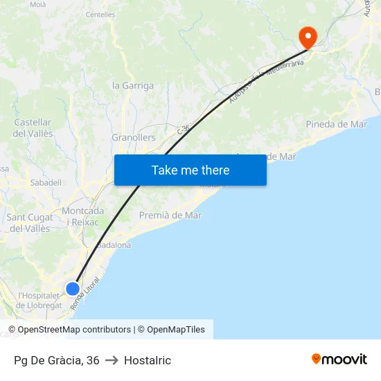 Pg De Gràcia, 36 to Hostalric map