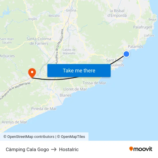 Càmping Cala Gogo to Hostalric map