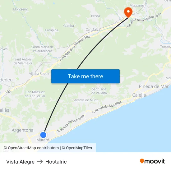 Vista Alegre to Hostalric map