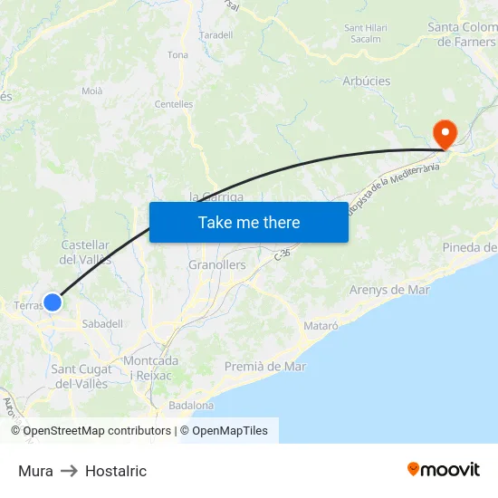 Mura to Hostalric map