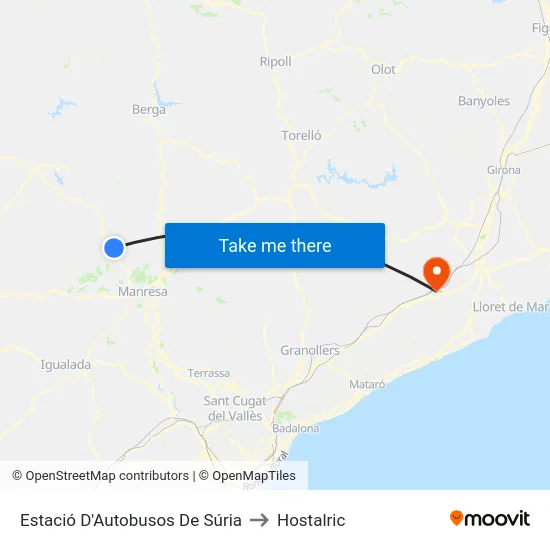 Estació D'Autobusos De Súria to Hostalric map