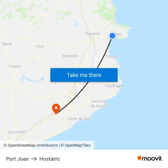 Port Joan to Hostalric map