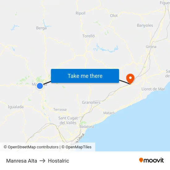 Manresa Alta to Hostalric map