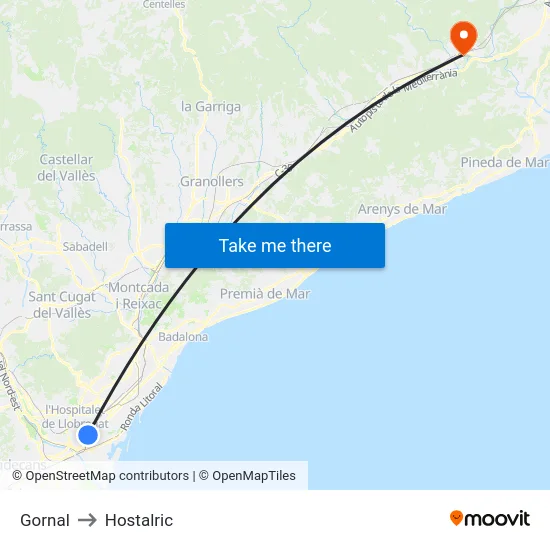 Gornal to Hostalric map