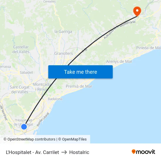 L'Hospitalet - Av. Carrilet to Hostalric map