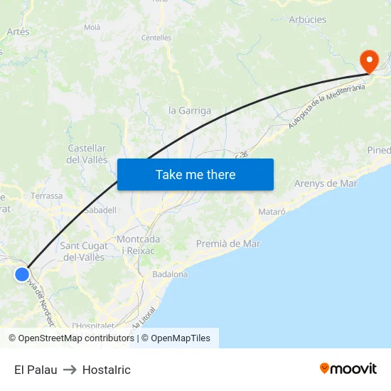 El Palau to Hostalric map