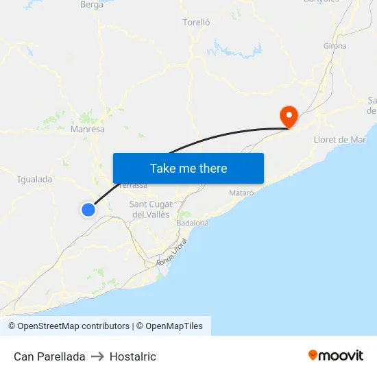 Can Parellada to Hostalric map