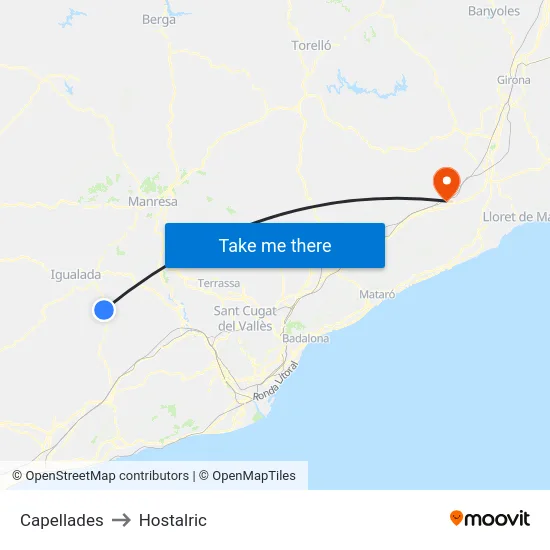Capellades to Hostalric map