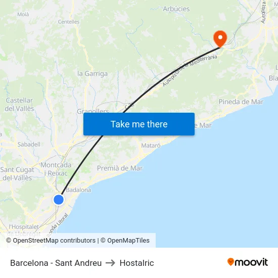 Barcelona - Sant Andreu to Hostalric map