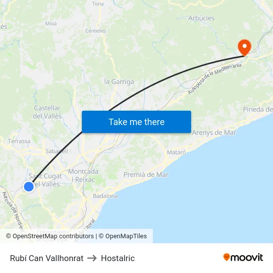 Rubí Can Vallhonrat to Hostalric map