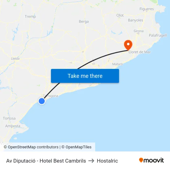 Av Diputació - Hotel Best Cambrils to Hostalric map