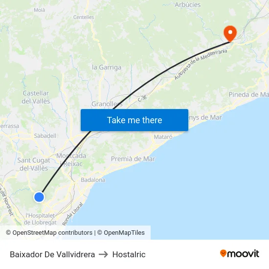Baixador De Vallvidrera to Hostalric map