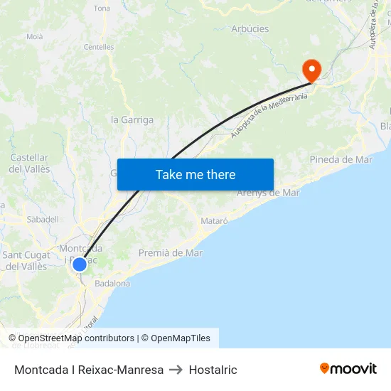 Montcada I Reixac-Manresa to Hostalric map