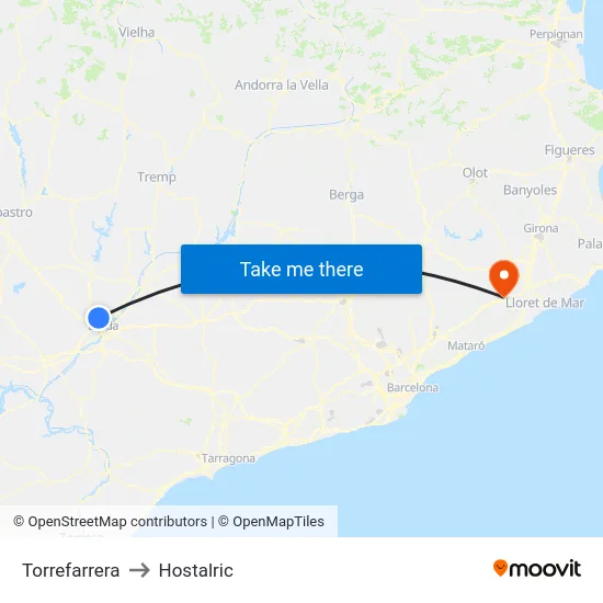 Torrefarrera to Hostalric map