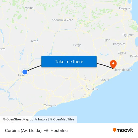 Corbins (Av. Lleida) to Hostalric map