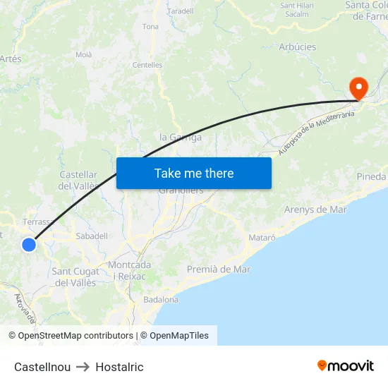 Castellnou to Hostalric map