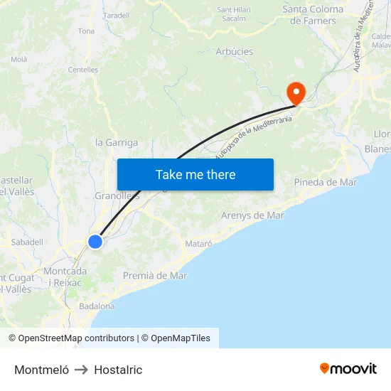 Montmeló to Hostalric map
