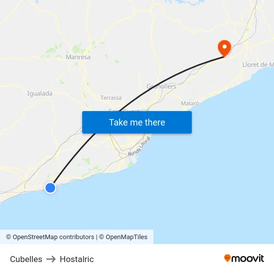 Cubelles to Hostalric map