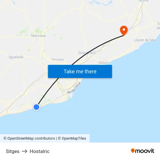 Sitges to Hostalric map
