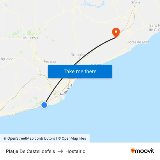 Platja De Castelldefels to Hostalric map