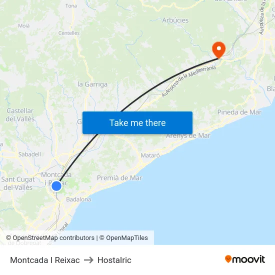 Montcada I Reixac to Hostalric map