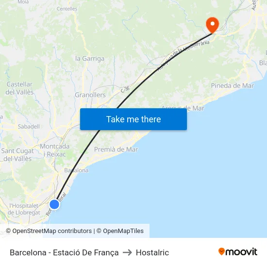 Barcelona - Estació De França to Hostalric map