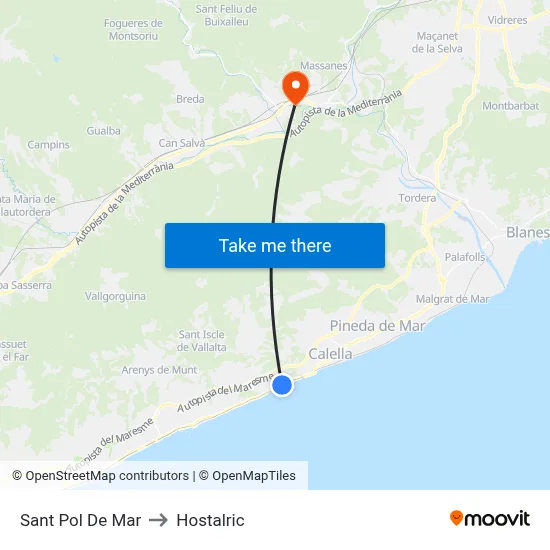 Sant Pol De Mar to Hostalric map