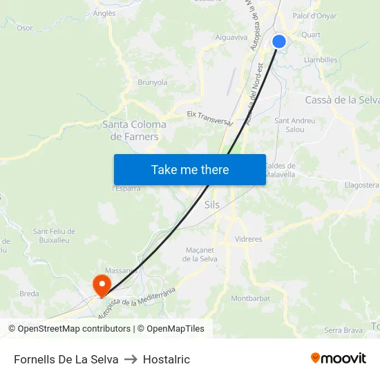 Fornells De La Selva to Hostalric map