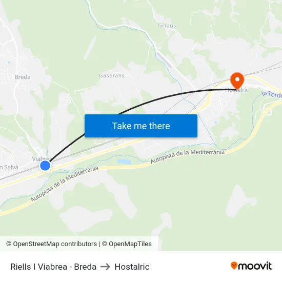 Riells I Viabrea - Breda to Hostalric map