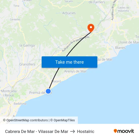 Cabrera De Mar - Vilassar De Mar to Hostalric map