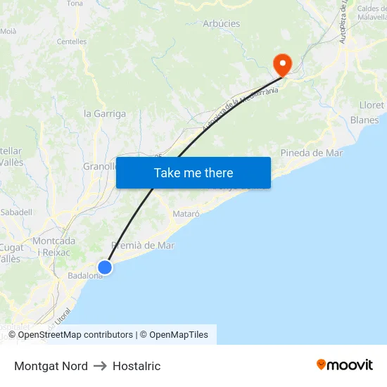 Montgat Nord to Hostalric map