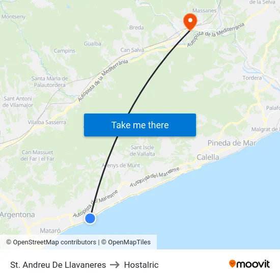 St. Andreu De Llavaneres to Hostalric map