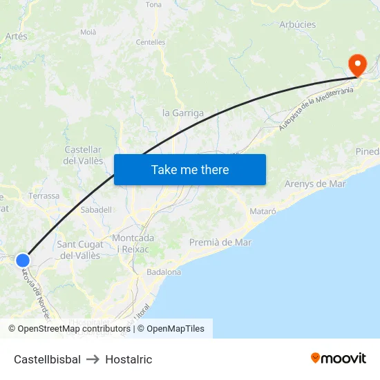 Castellbisbal to Hostalric map