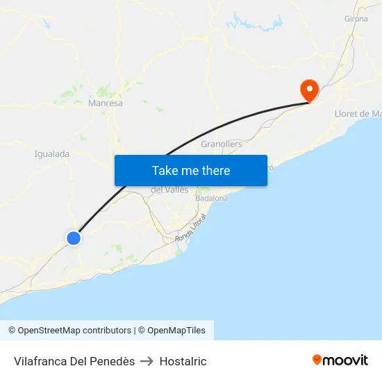 Vilafranca Del Penedès to Hostalric map