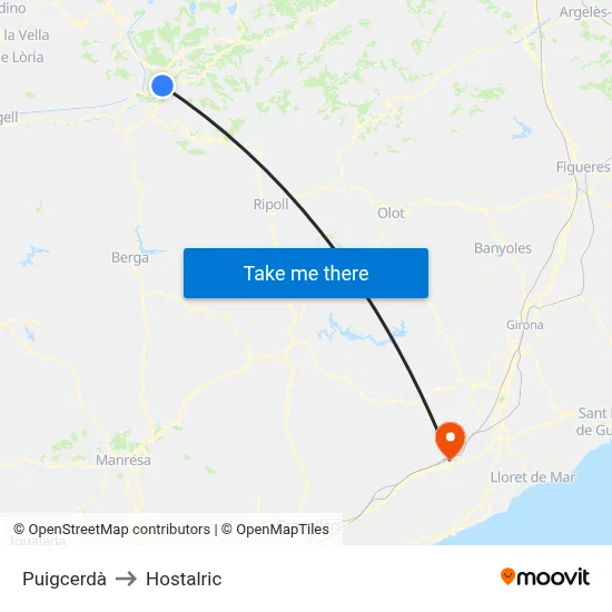 Puigcerdà to Hostalric map