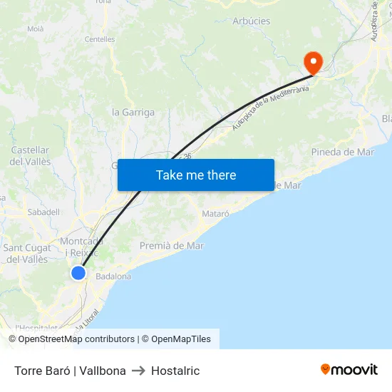 Torre Baró | Vallbona to Hostalric map